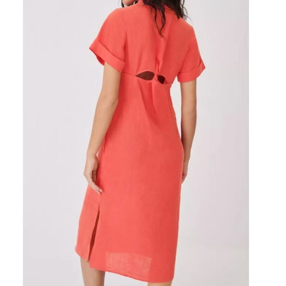 Maje Size 38 Cutout Twisted 100% Linen Midi Shirt Dress - Picture 4 of 10
